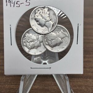 1945 Mercury Dime Lot Of 3 90% Silver